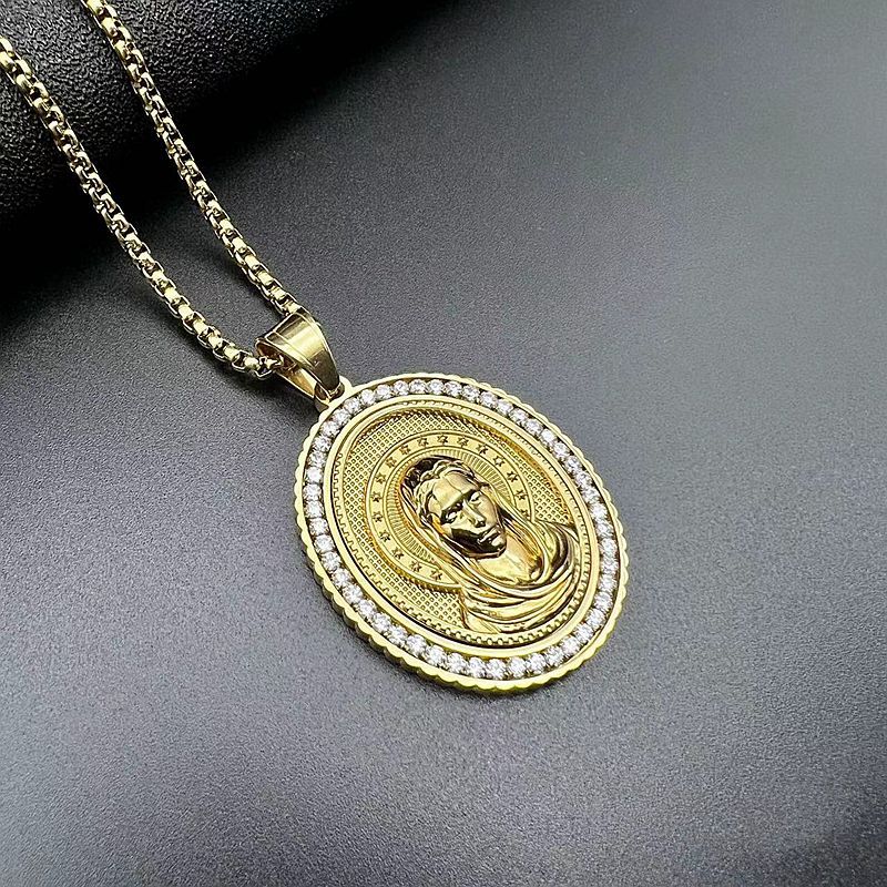 Stainless Steel Necklace - Luxury Gold Plated Virgin Pendant for Hip Hop Religious Jewelry
