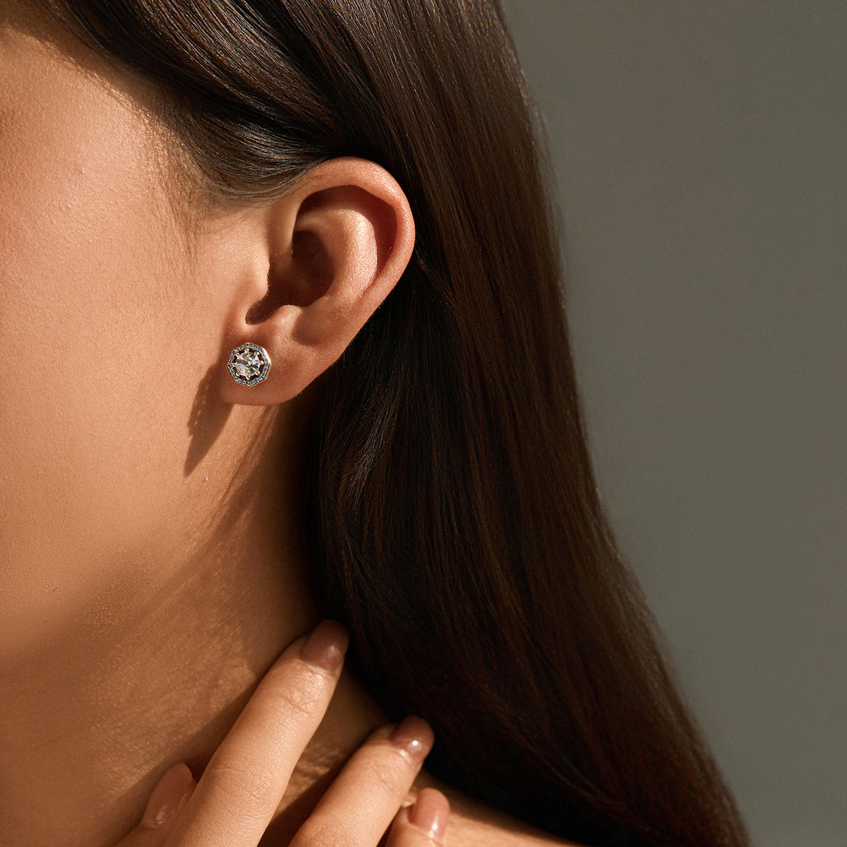 925 Sterling Silver Octagonal Zircon Stud Earrings