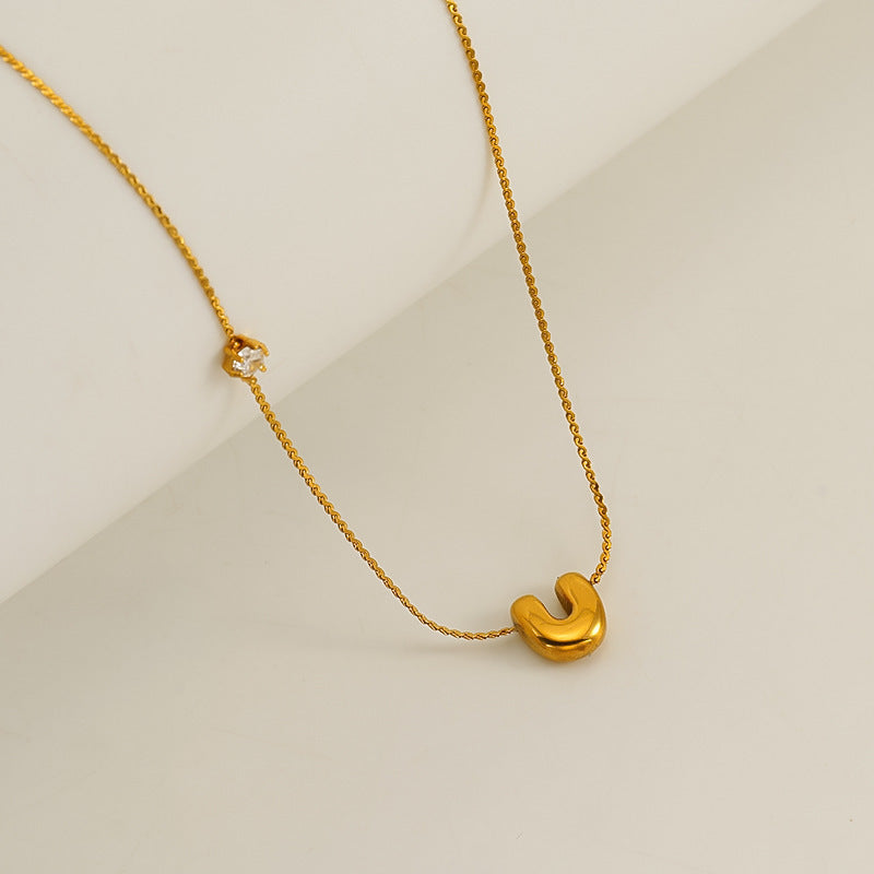 Planderful Jewelry Simple Chubby Bubble Letter Necklace Stainless Steel Personalization Pendant
