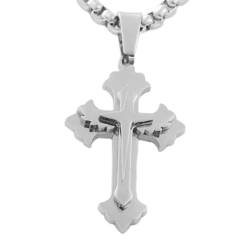 Personalized Retro Titanium Steel Cross Pendant Necklace for Men - Trendy Stainless Steel Design