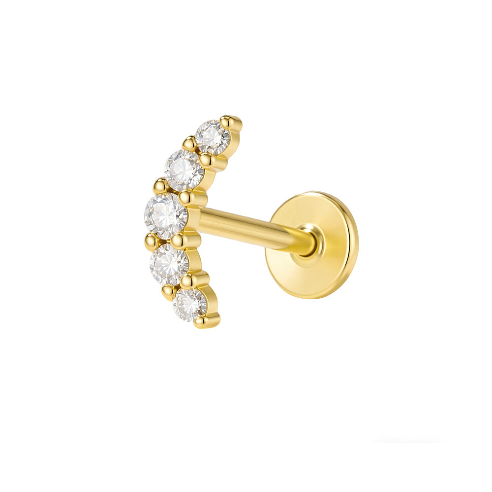 S925 Pure Silver Daily Zircon Cartilage Flat Head Spiral Piercing Ear Stud Earrings