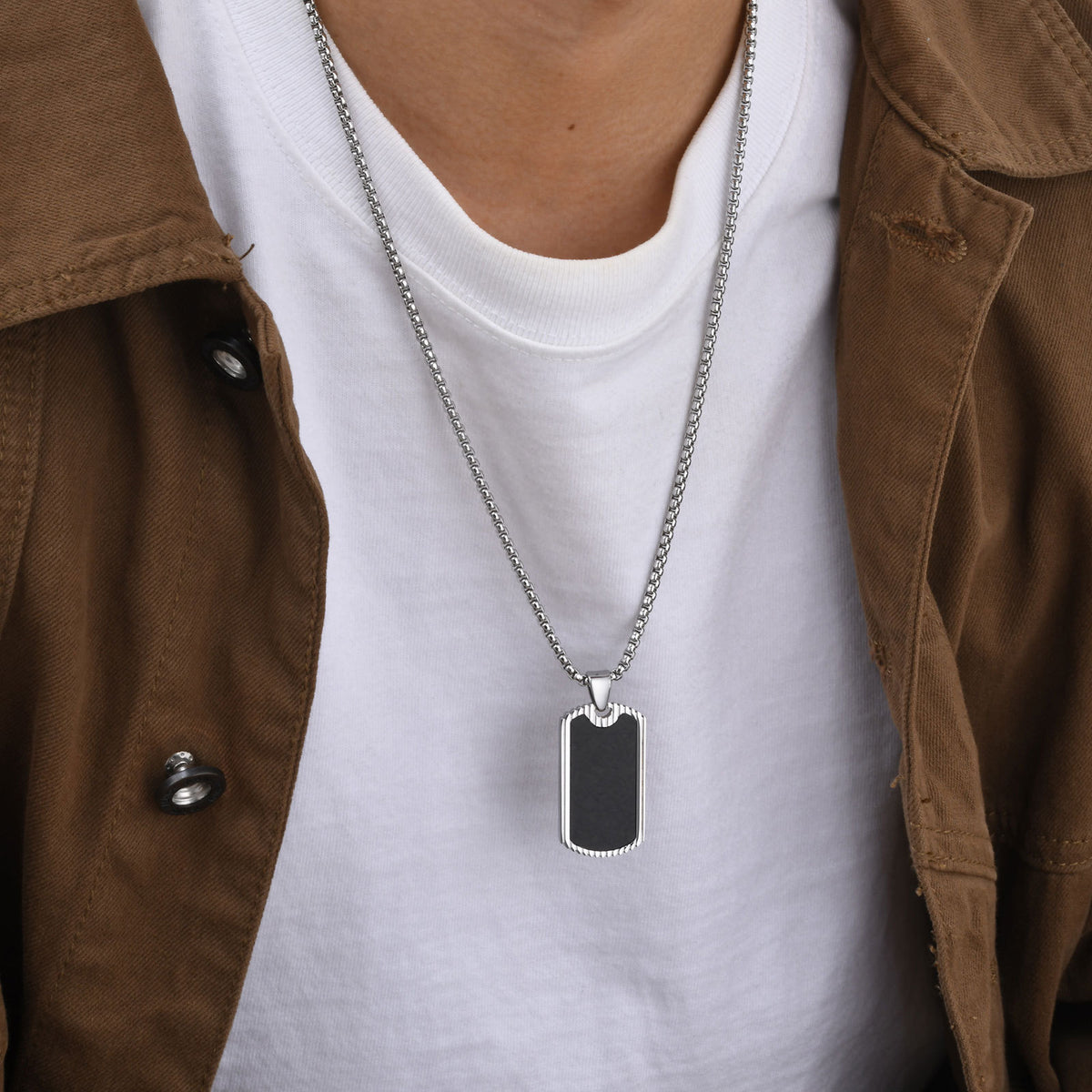 Carbon Fiber Dog Tag Stainless Steel Necklace