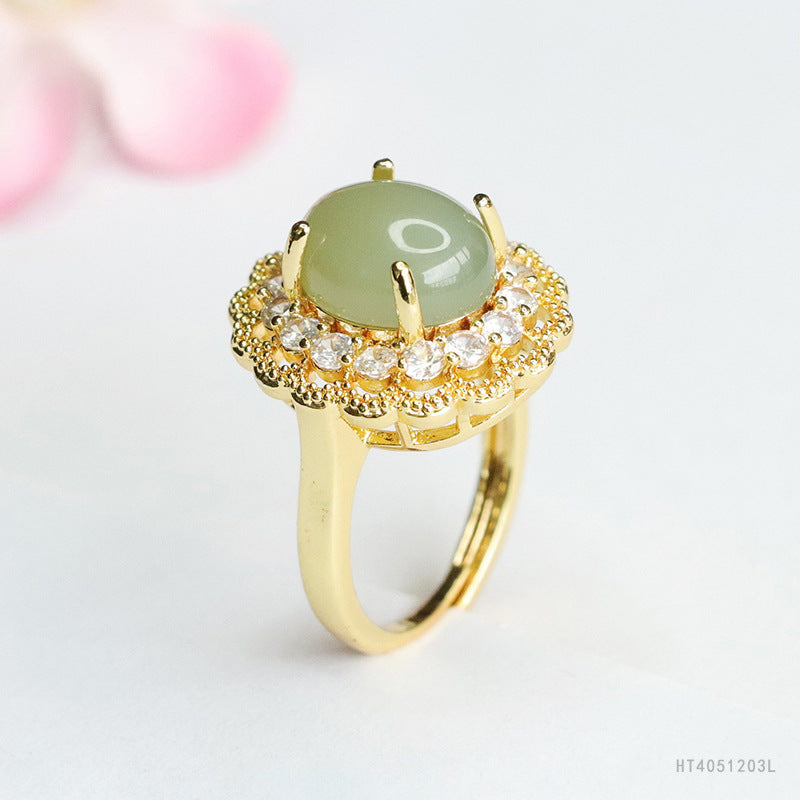 Qingshui Hetian Jade Floral Openwork Ring