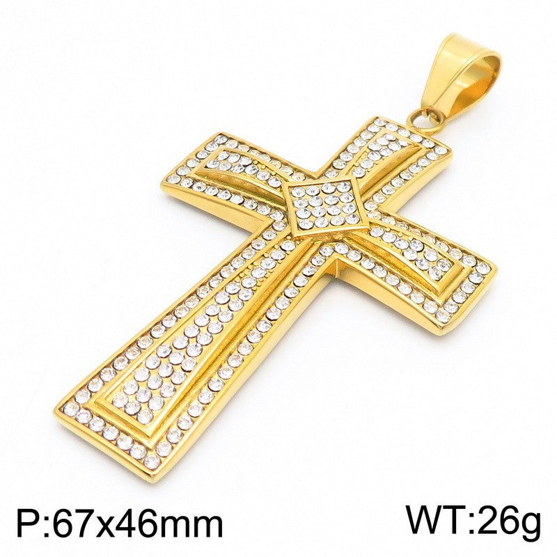 Bear Paw Pendant, Hip-Hop Three-Dimensional Double-Layer Cross Inlaid With Zircon Pendant, Titanium Steel Necklace