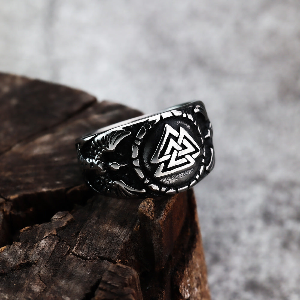 Nordic Viking Triangular Rune Titanium Steel Ring Wholesale