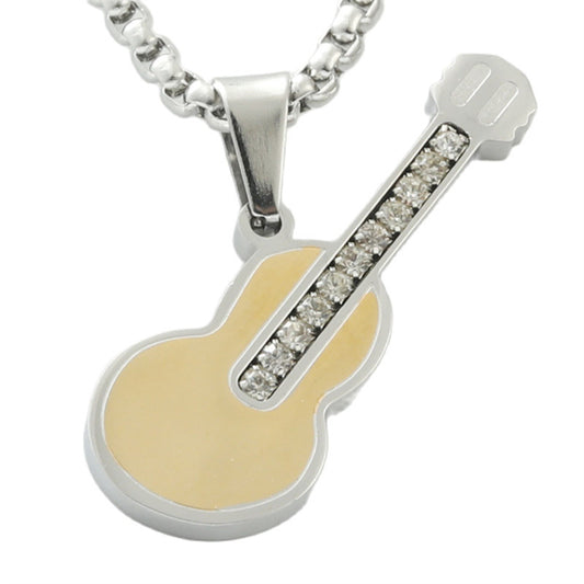 Customizable Titanium Steel Guitar Pendant Necklace for Men - Vintage Rock Style