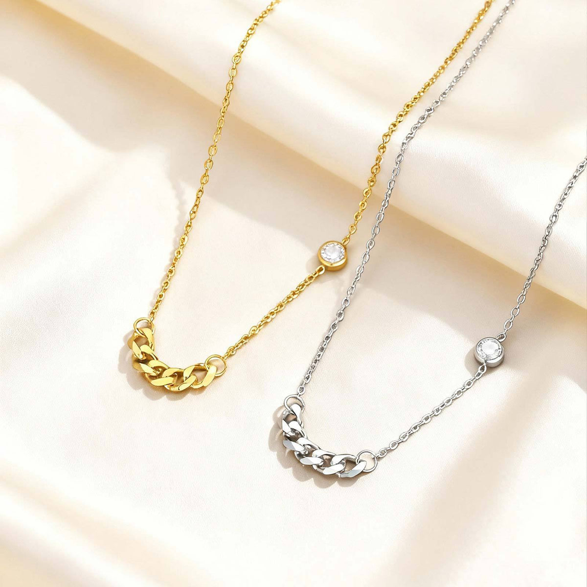 Stainless Steel Urban Refined Minimalist Zircon Chain Necklace For Commuters
