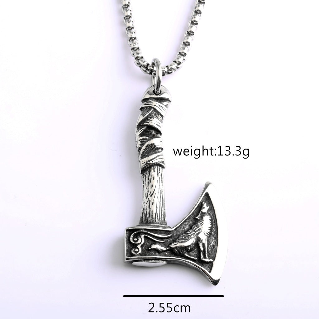 Vintage Wolf Stainless Steel Men's Pendant Necklace