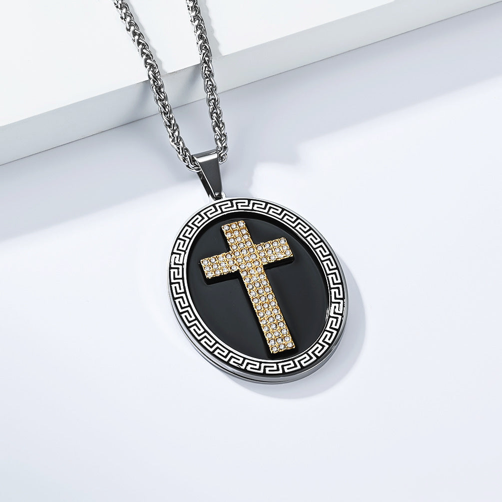 Planderful Hip Hop Cross Necklace For Men Steel Pendant Versatile Retro Punk Style