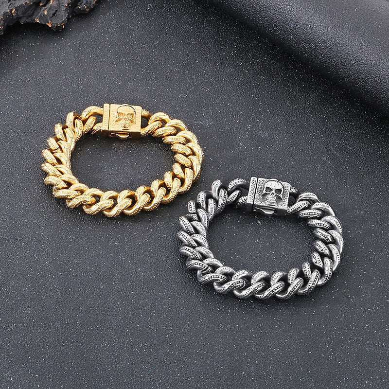 Planderful Dark Titanium Skull Bracelet Square Buckle Men