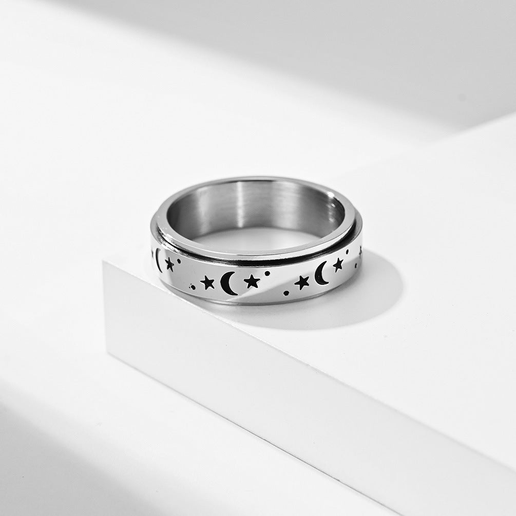 Amazon Star Moon Titanium Steel Luminous Rotatable Ring