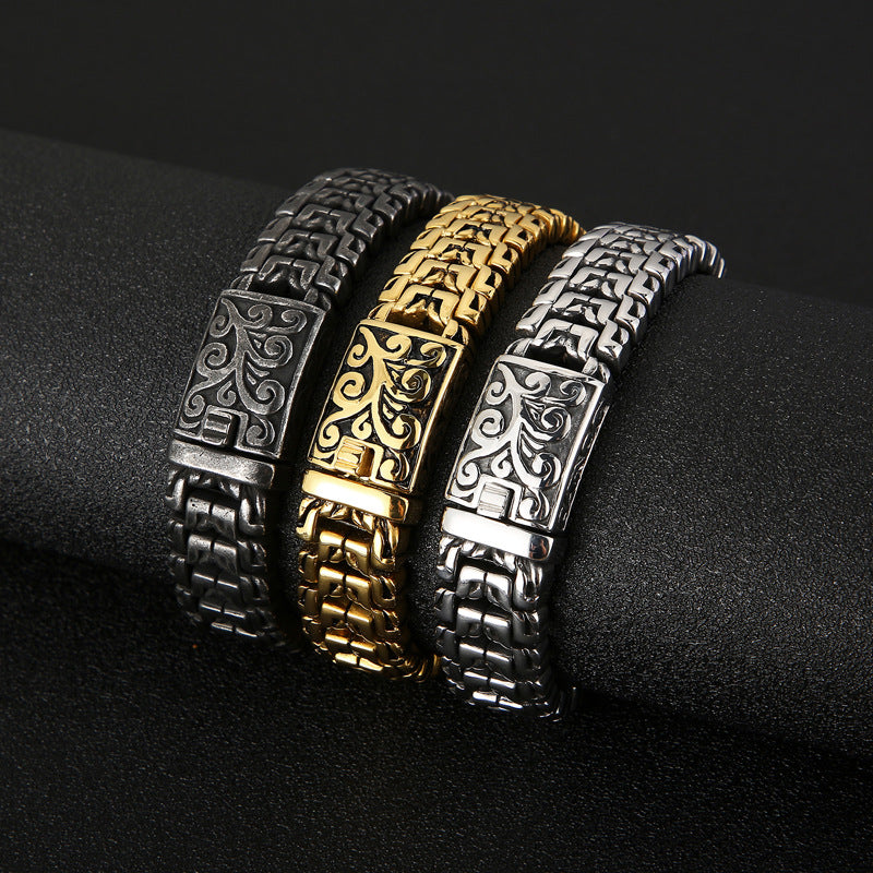 In Europe & The United States – Hip-Hop Flower Men's Titanium Steel Bracelet