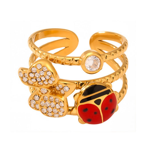 Planderful Ladybug Zircon Strawberry Ring Cute For Women