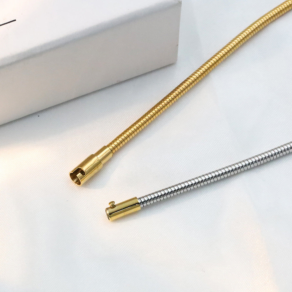 Planderful Jewelry Snake Bone Chain Titanium Steel Bracelet Stainless Steel Elastic With Snap Buckle