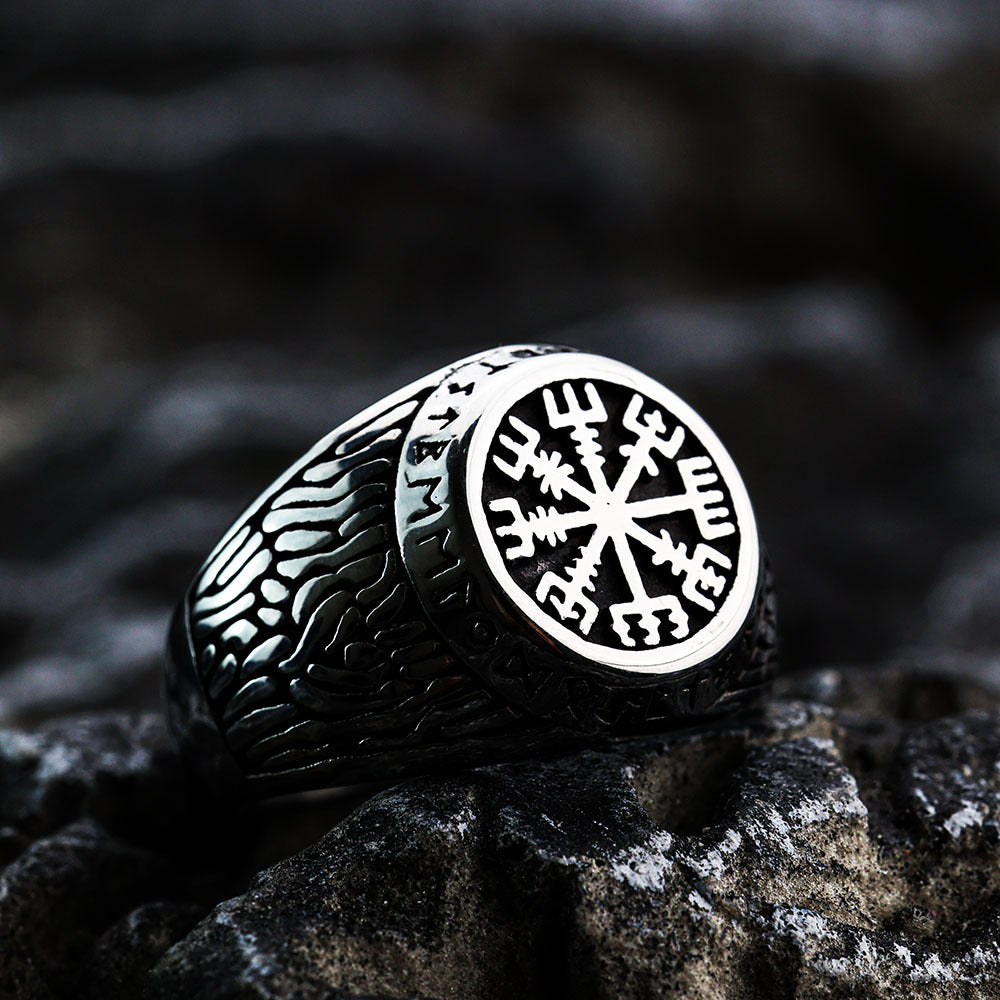 Planderful Viking Ring for Men Stainless Steel Compass Rune Punk Style Bold Durability