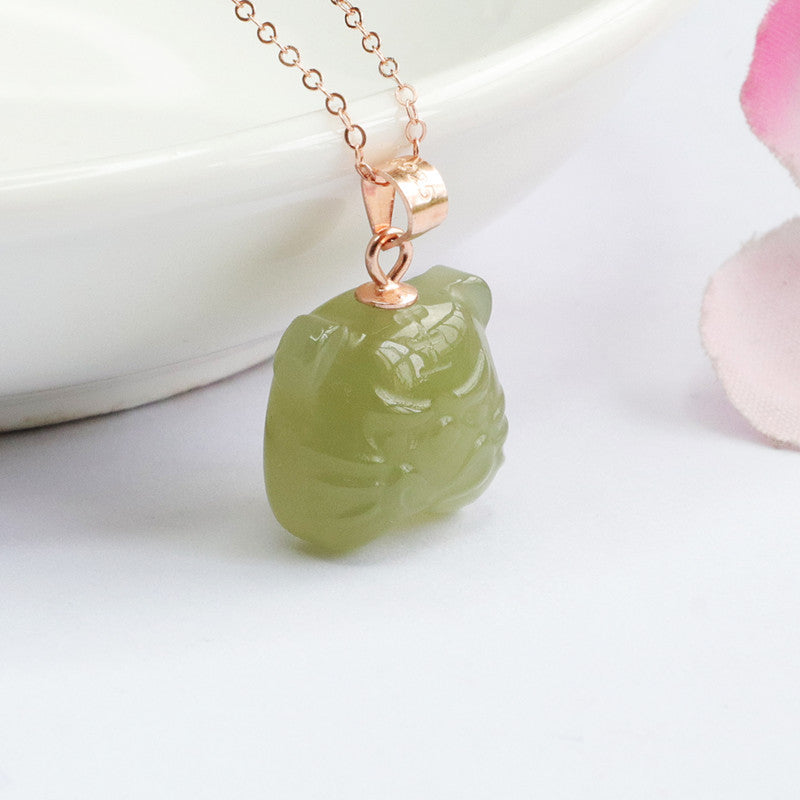 Sterling Silver Hetian Jade Tiger Head Necklace - Fortune's Favor Collection