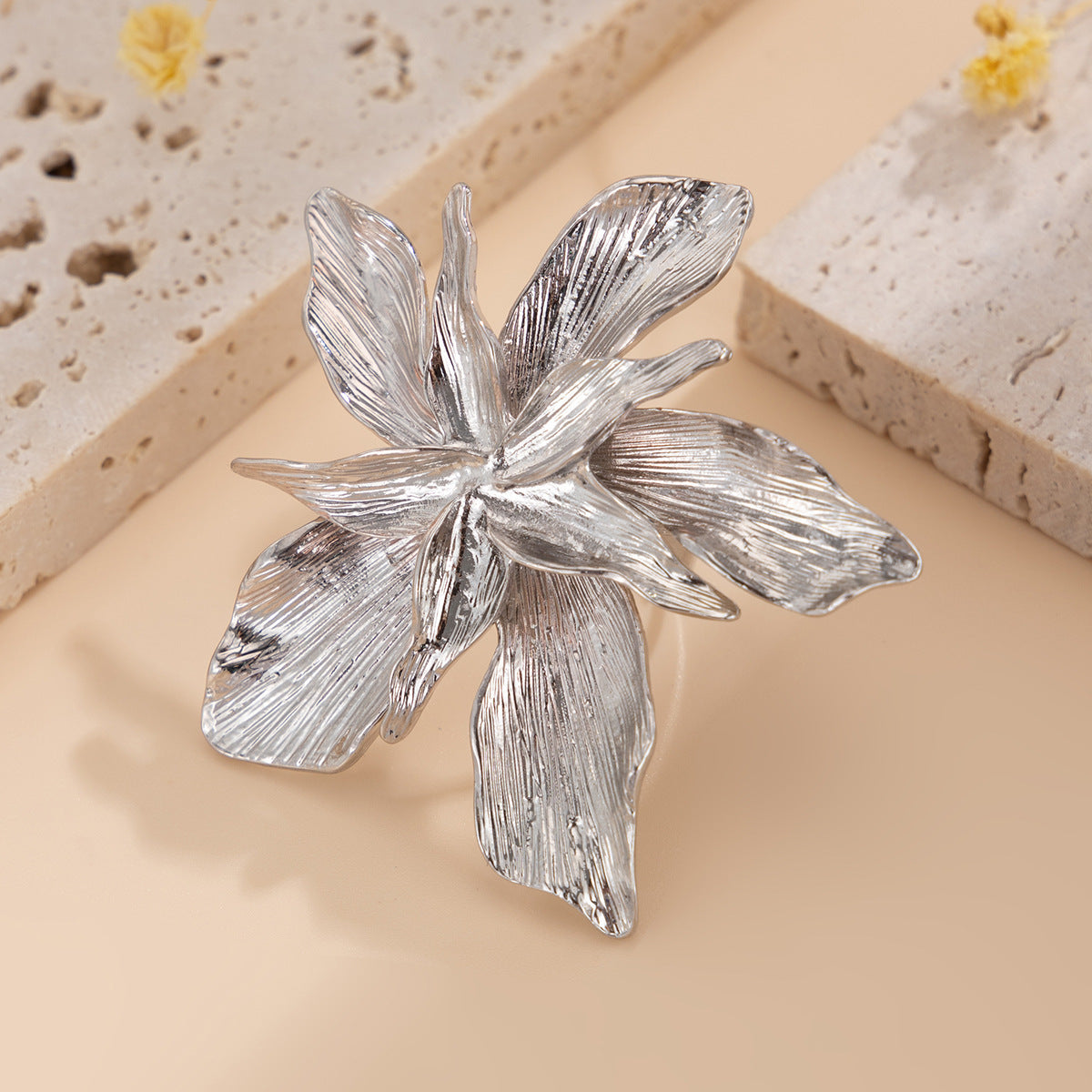 Planderful Collection Vienna Verve Statement Flower Ring Three Dimensional Beaded Metal Jewelry For Trendsetting Women