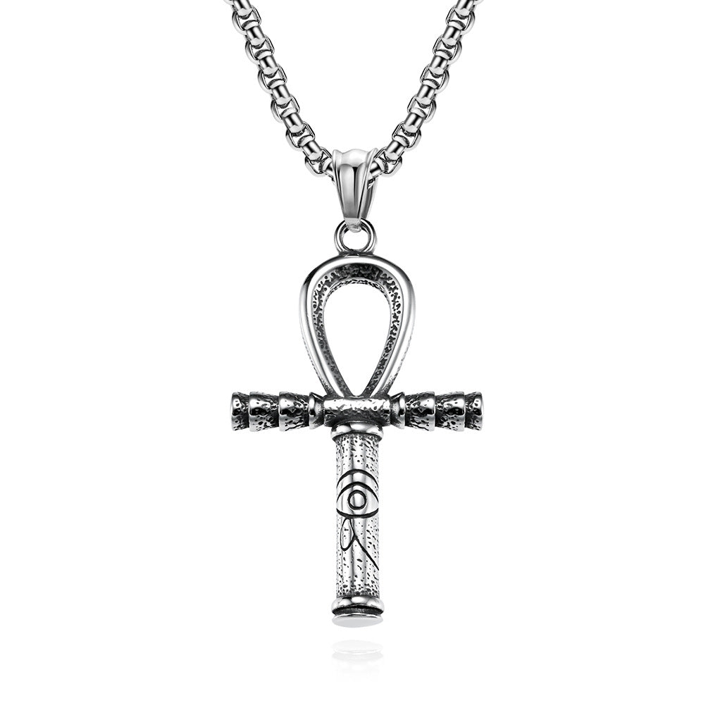 Ancient Egypt Eye of Horus Anka Titanium Steel Cross Necklace