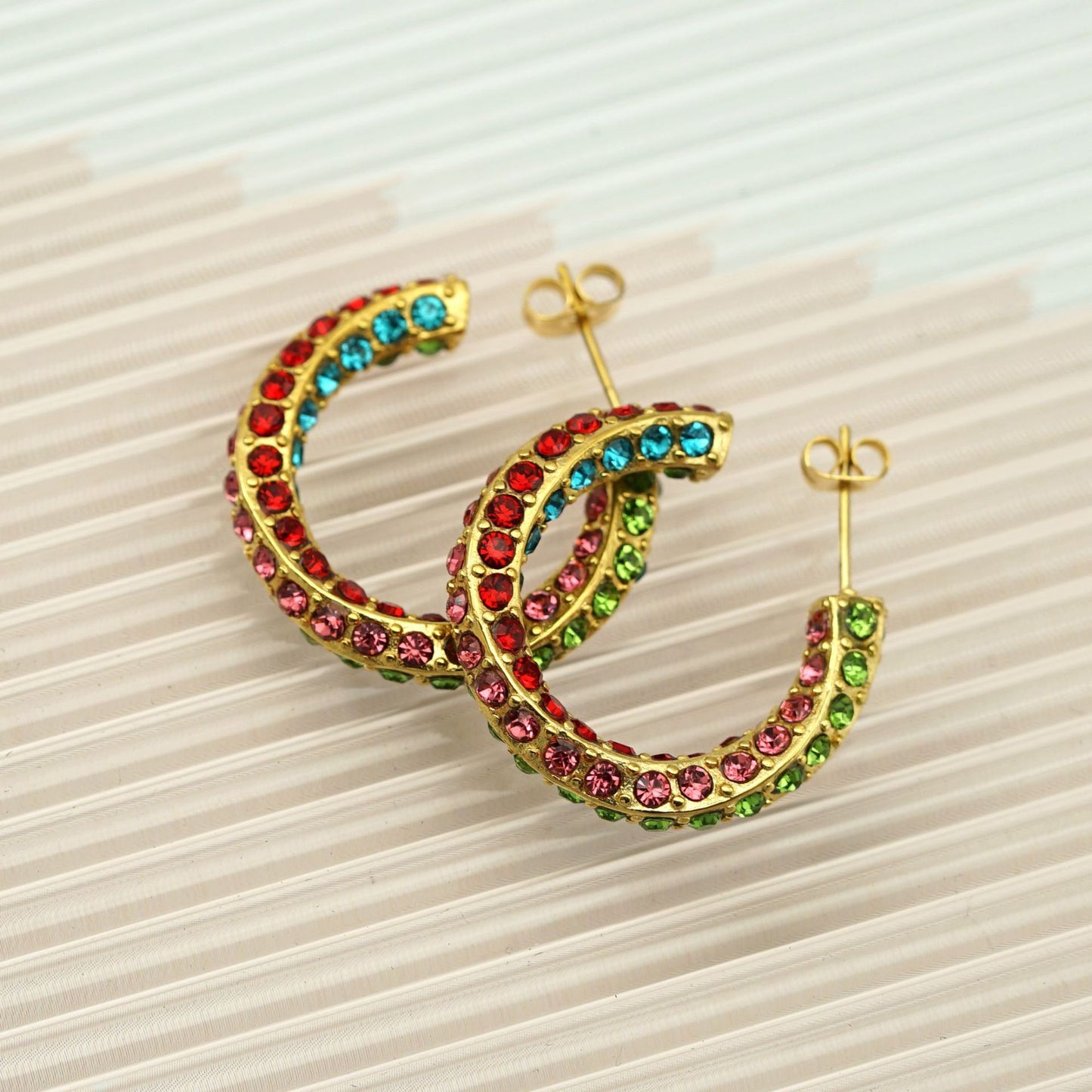 Planderful Everyday Genie Gold Plated Dense Inlaid Colored Zircon Earrings Versatile For Trendsetting Influencers