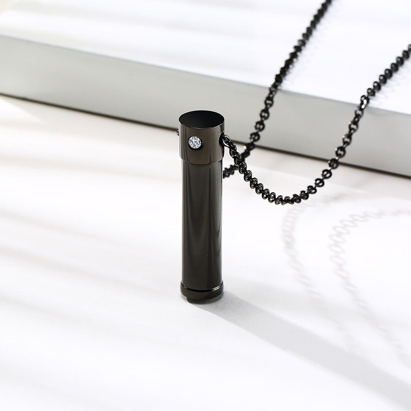 Sweater Chain Stainless Steel Single Zircon Open Urn Pendant