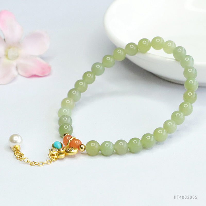 Qingshui Hetian Jade Butterfly Tassel Bracelet