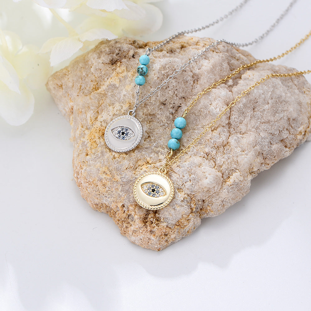 S925 Sterling Silver Devil's Eye Inlaid Zircon Turquoise Anklet Amazon Summer Beach Bracelet