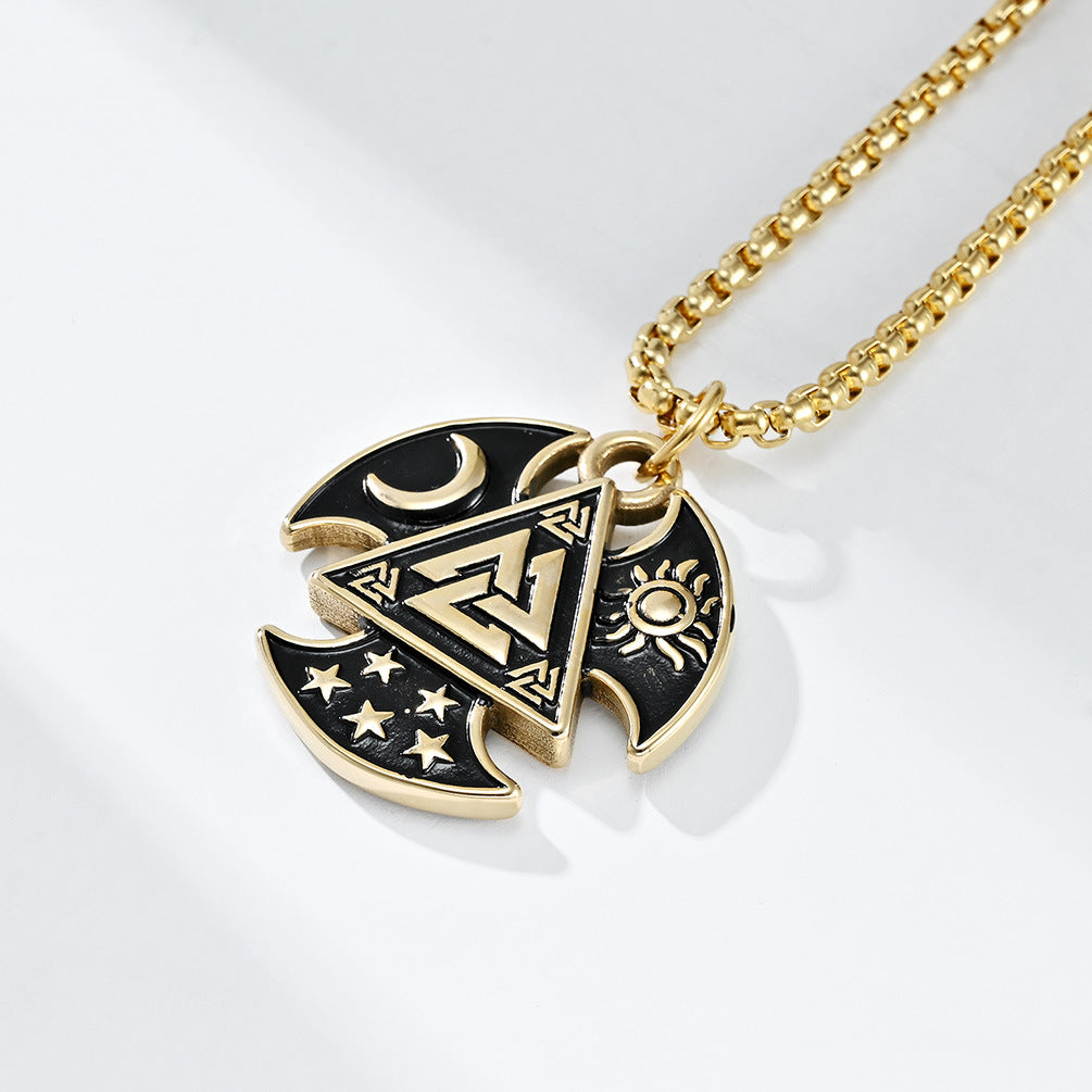 Planderful Viking Odin Tomahawk Necklace Titanium Steel Triangle Knot Pendant For Men