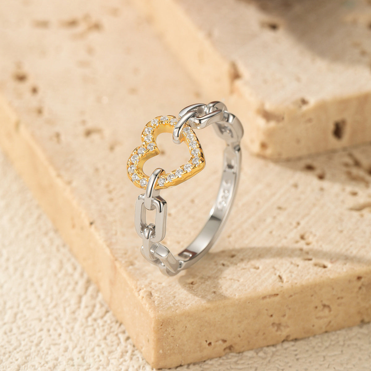 925 Sterling Silver Heart Lock Pavé Zircon Ring