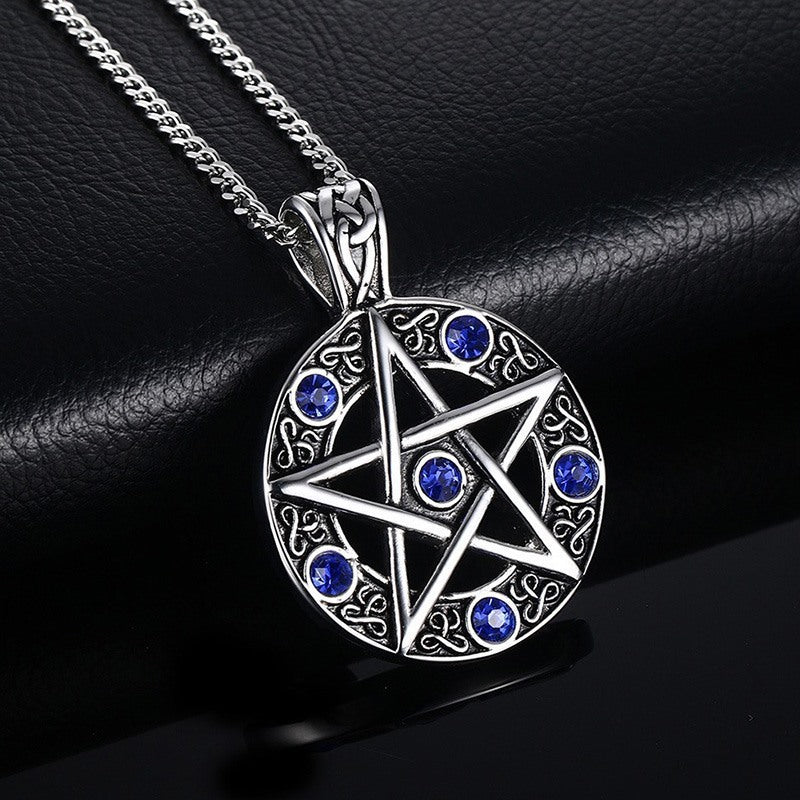 Stainless Steel Jewelry Titanium Steel Blue Rhinestone Pendant