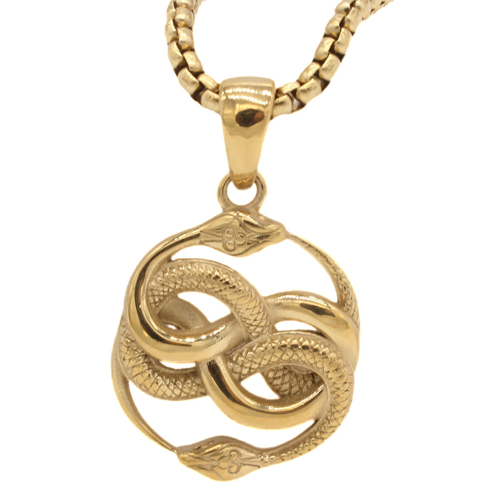 Planderful Titanium Steel Pendant For Men Retro Double Snake Design Unisex Protection Statement Jewelry