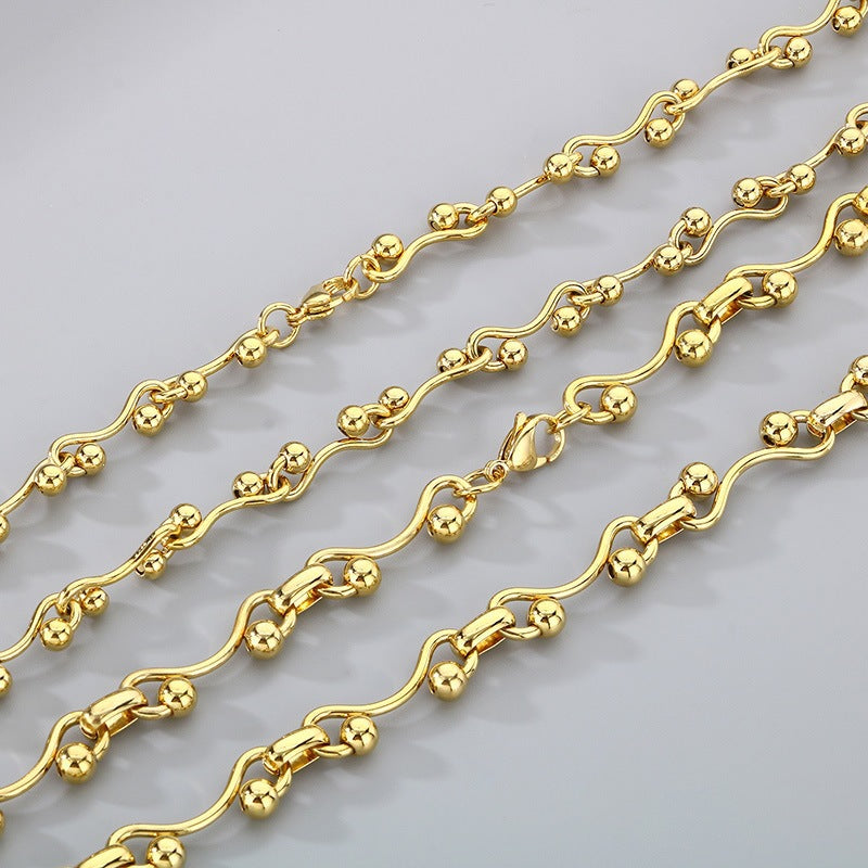 Premium Sense Interlocking Stainless Steel Necklace Women's'S Special-Shaped Twisted Line Round Bead Splicing