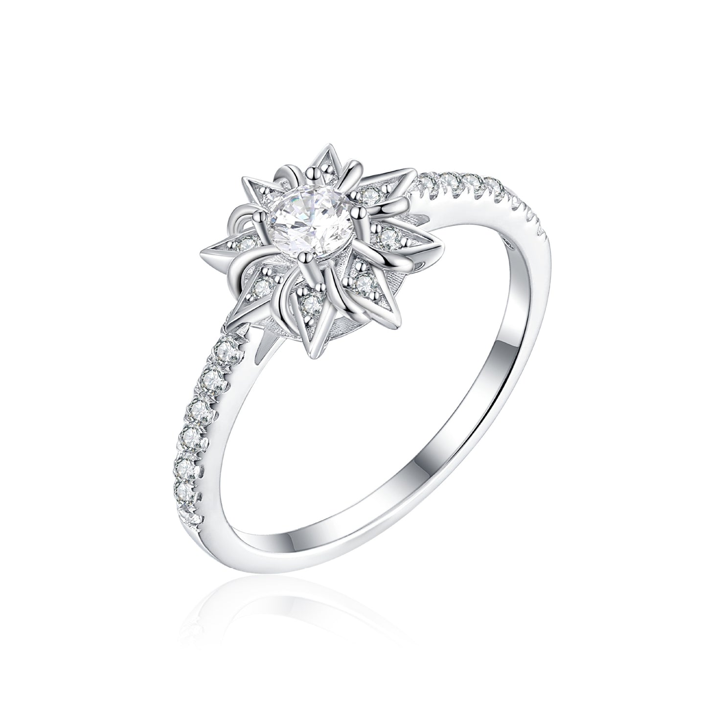 Planderful S925 Sterling Silver Sunflower Ring For Women Zircon Accent Dainty Yet Dazzling