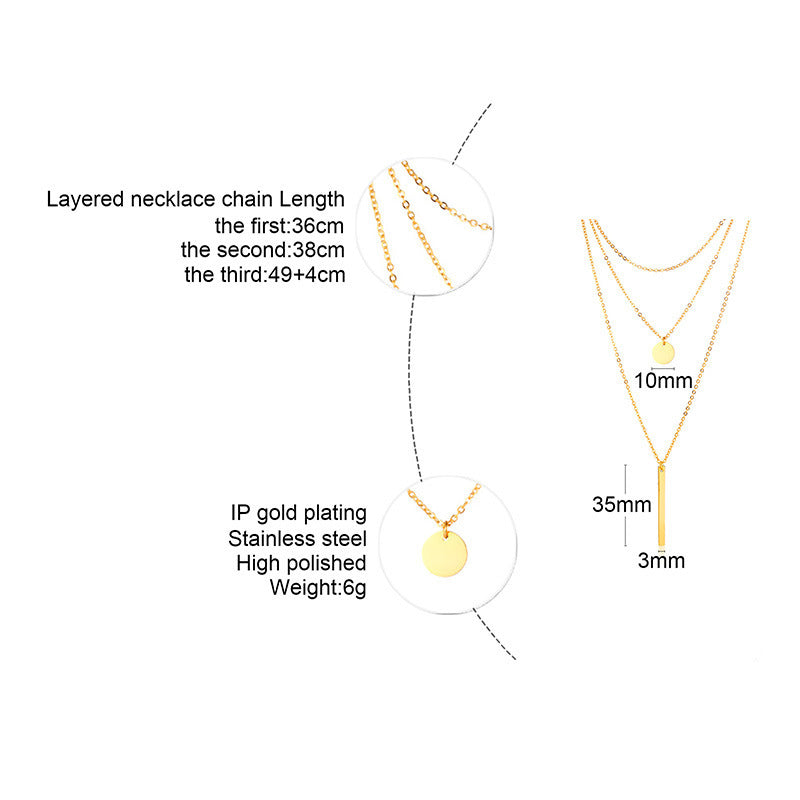 Rectangle Small Round Brand Women's Necklace Gold Steel