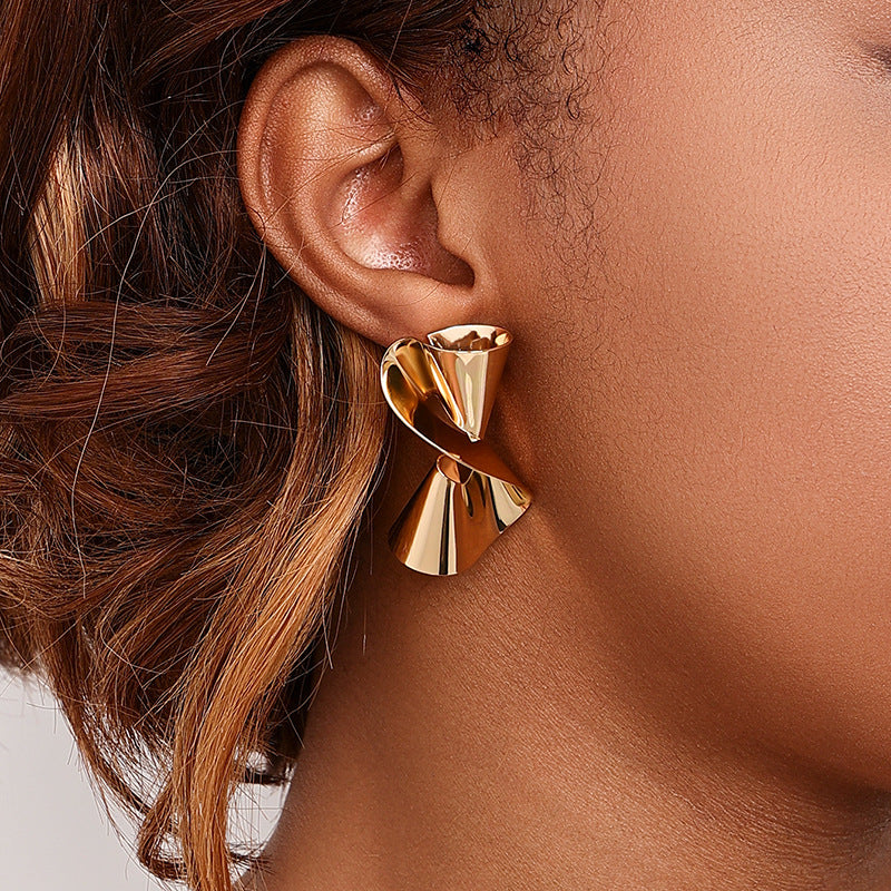 Glossy Twisted Metal Earrings for Trendy Women