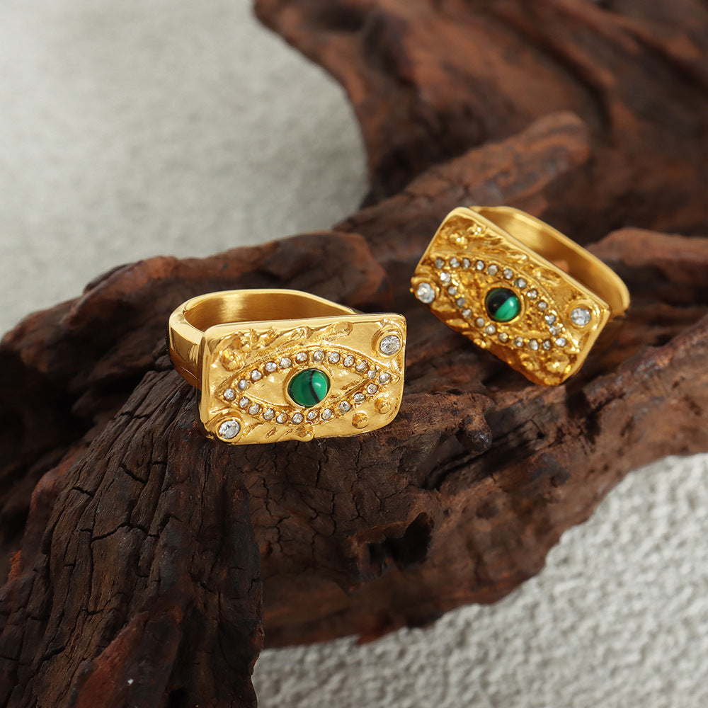 Elegant Devil's Eye Gold Necklace and Eye Ring Set