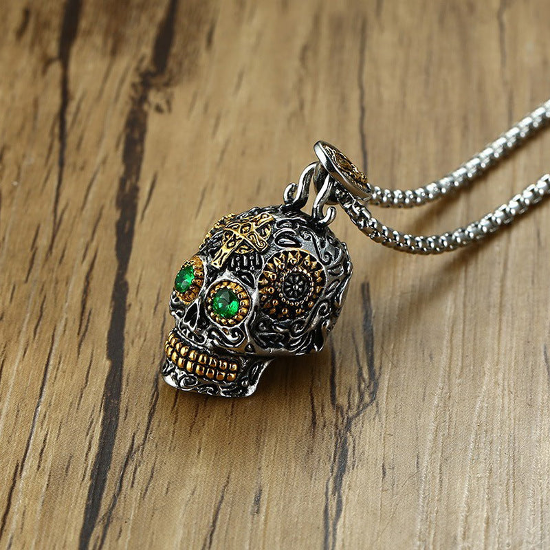 Titanium Steel Punk Ghost Head Pendant Gold Skull Jewelry