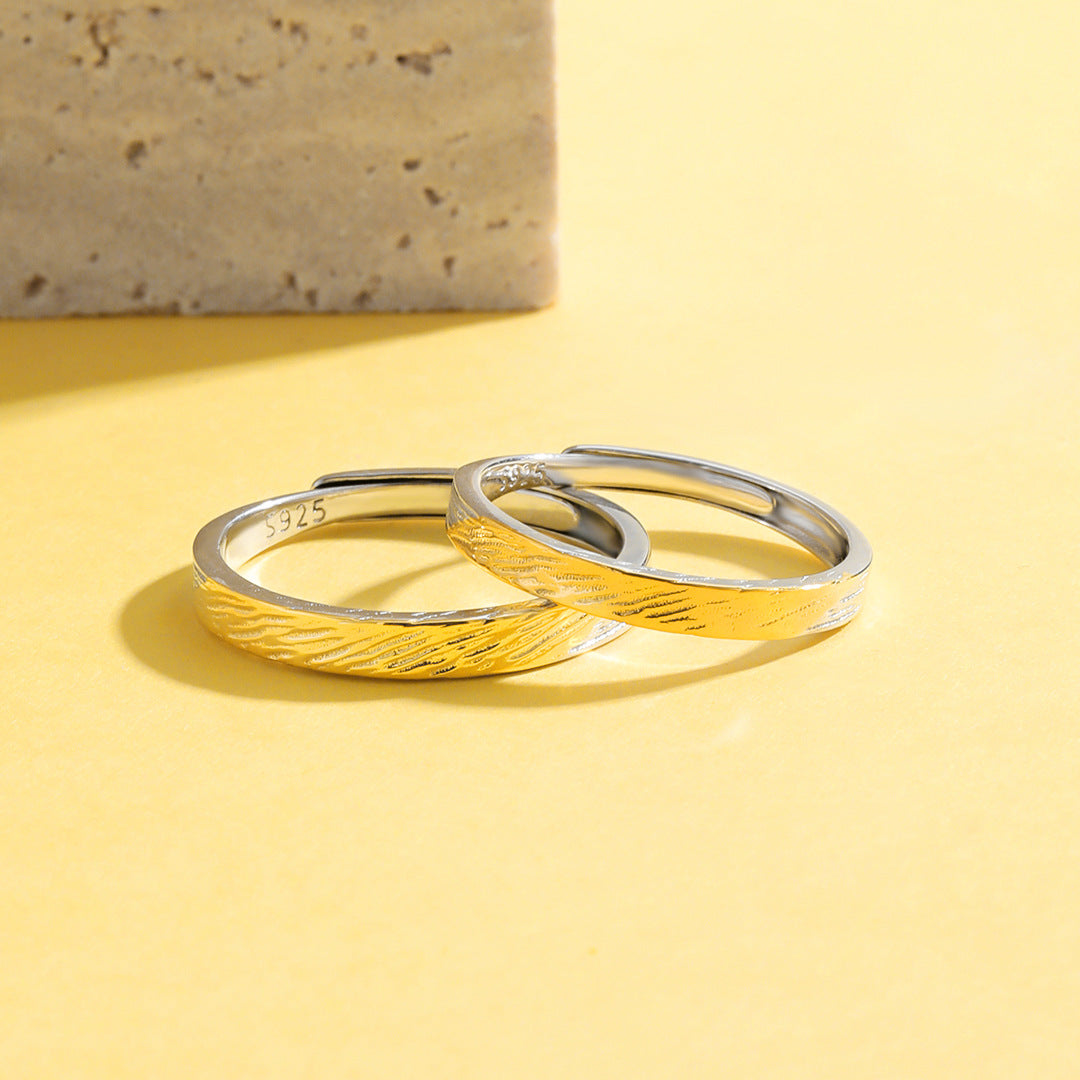 Planderful Everyday Genie – Texture Imprint 925 Sterling Silver Couple Ring for Men and Women