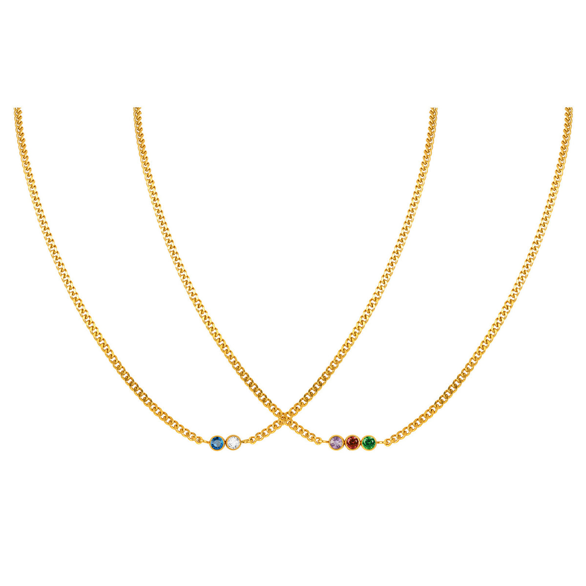 Stainless Steel European – American Cuban Chain Stylish White Blue Zircon Colored Necklace