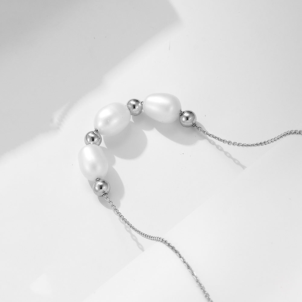 French Elegant Retro Natural Freshwater Pearl Necklace Sterling Silver Premium Clavicle Chain
