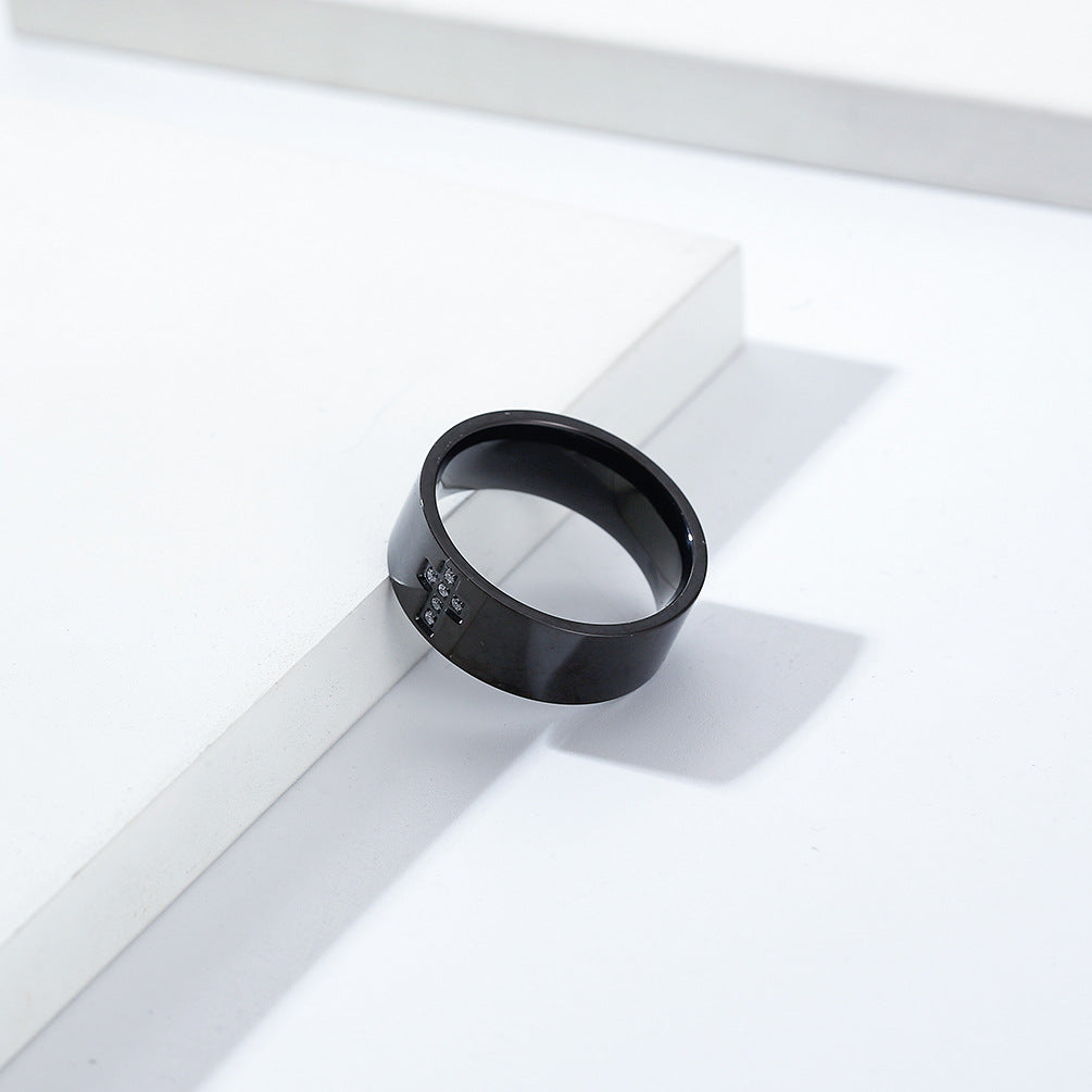 Planderful Everyday Genie Mens Korean Style Zircon Cross Ring Glossy Simple Personality Trendy Accessory