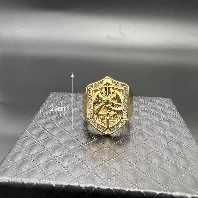 Planderful Hip Hop Ring Titanium Gold Plated Rhinestone Men