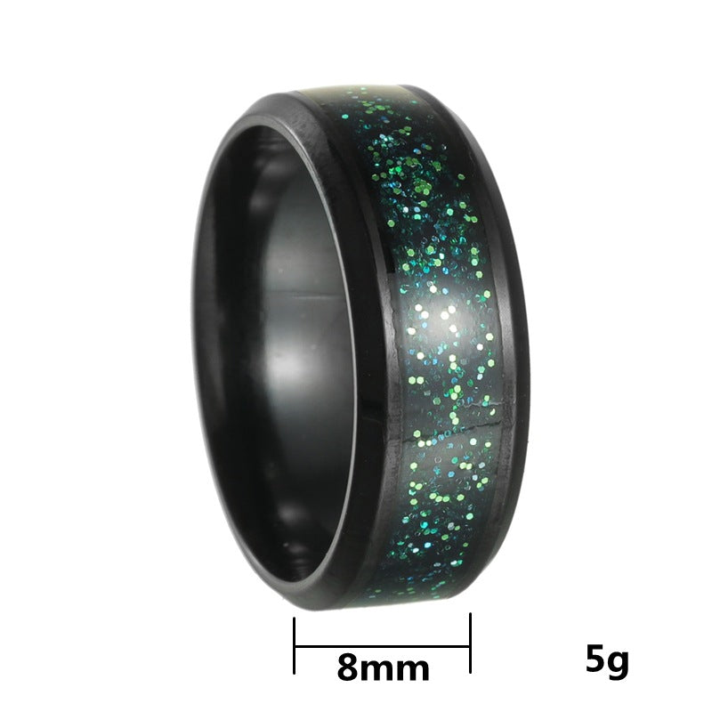 Planderful Titanium Steel Ring 8mm Black Star Unisex Statement Jewelry For Men And Women