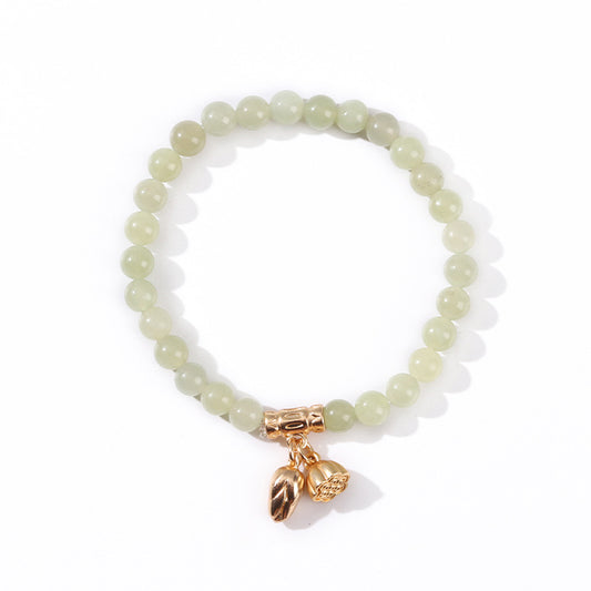 Good Fortune Sterling Silver Hetian Jade Bracelet in Green and White Gradient National Style