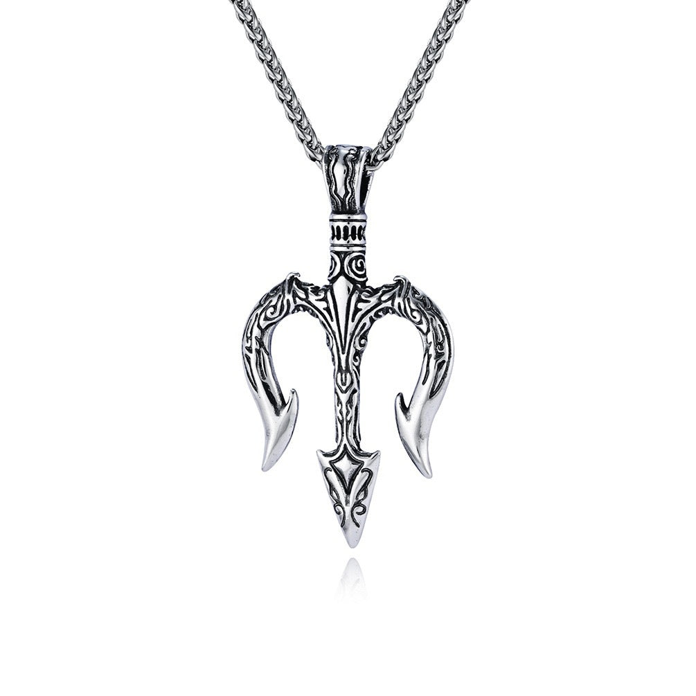 Planderful Aquaman Trident Pendant Necklace For Men Stainless Steel Custom Retro Hip Hop Style
