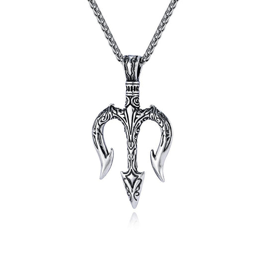 Planderful Aquaman Trident Pendant Necklace For Men Stainless Steel Custom Retro Hip Hop Style