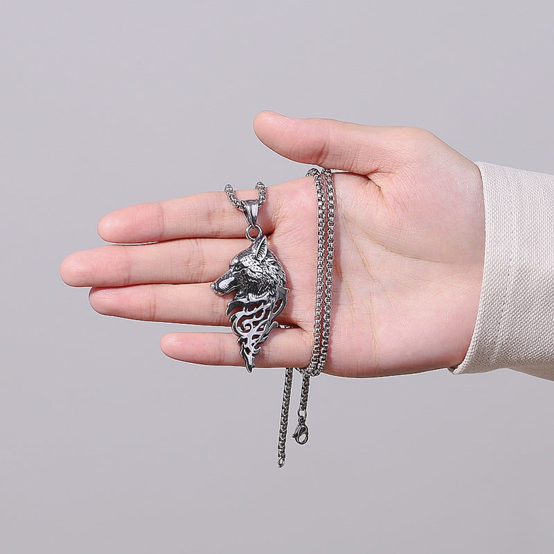 Steel Necklace – Statement Viking Wolf Head