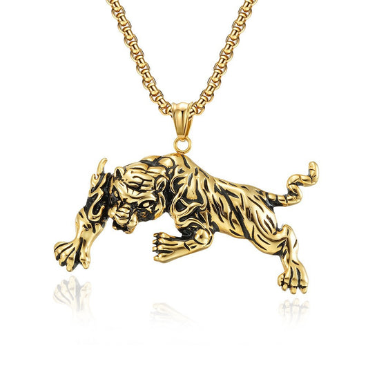 Tiger Head Titanium Steel Necklace For Edgy Punk Fashion Lovers Planderful Domineering Retro Style