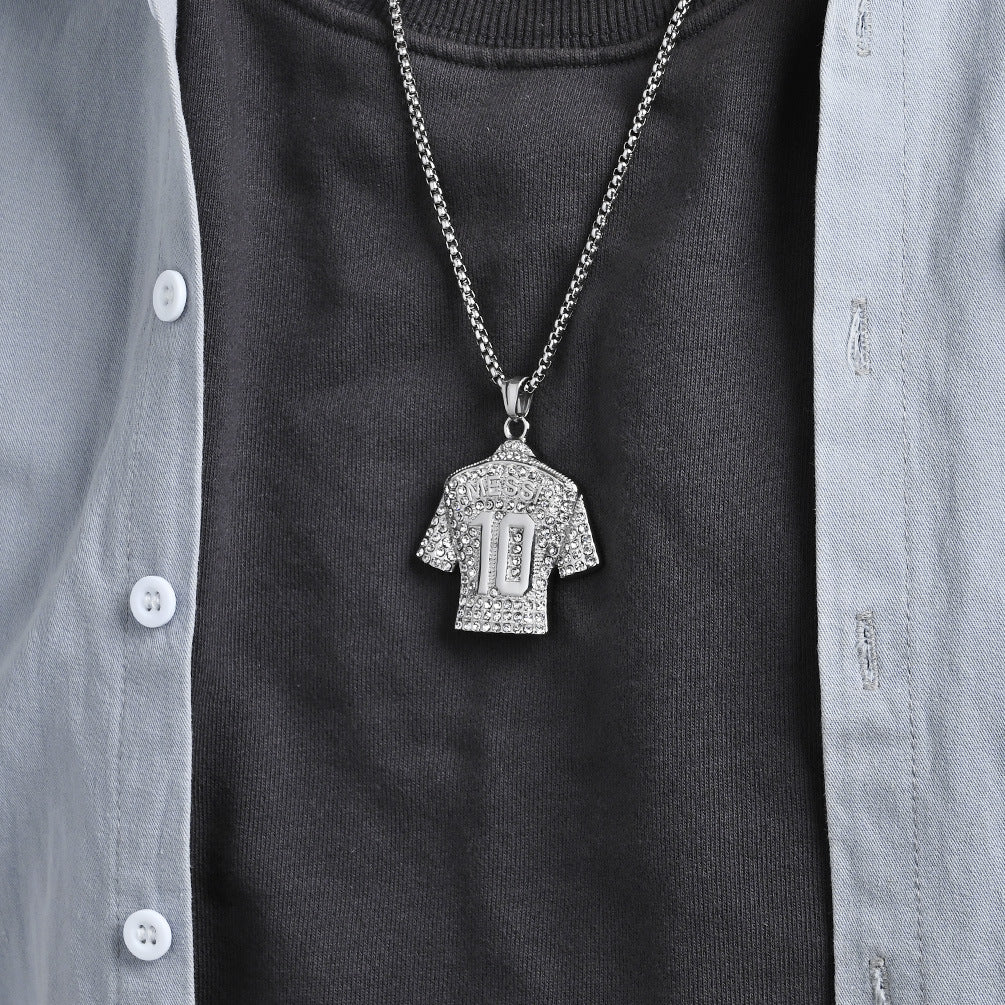 Planderful Shop World Cup Jersey Pendant Premium No7 No10 18K Gold Plated Titanium Steel Full Zircon For Men