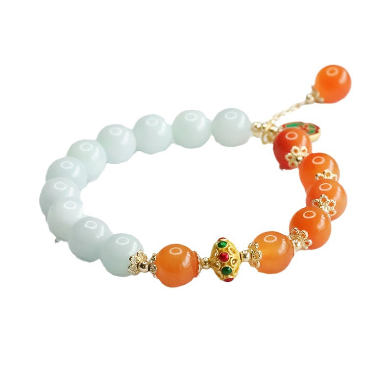 Jadeite Round Bead & Golden Silk Jade 10 mm Beaded Bracelet