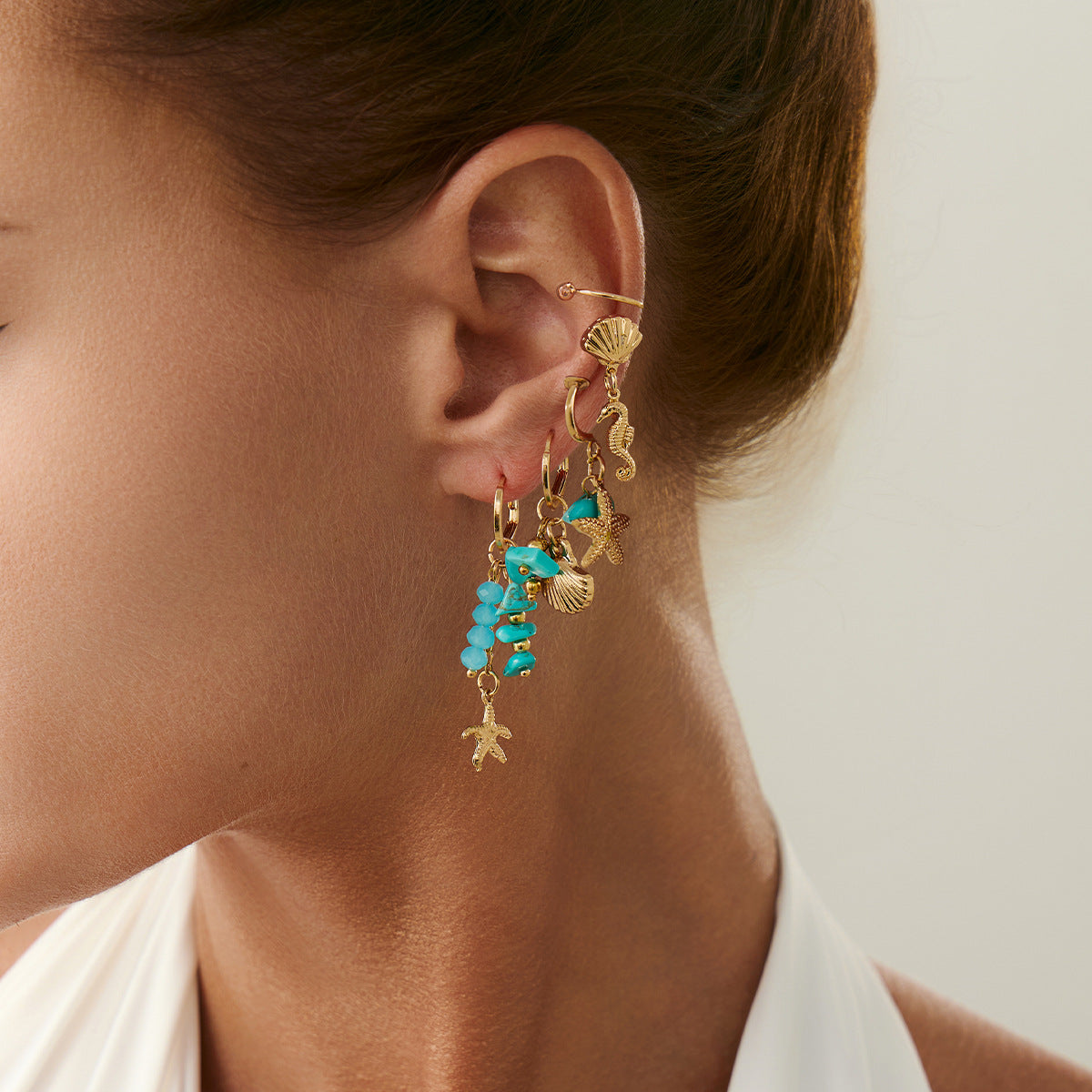 Planderful Vienna Verve Turquoise Pendant Earrings Vintage Ocean Scallop Starfish Fringed Ear Jewelry For Women